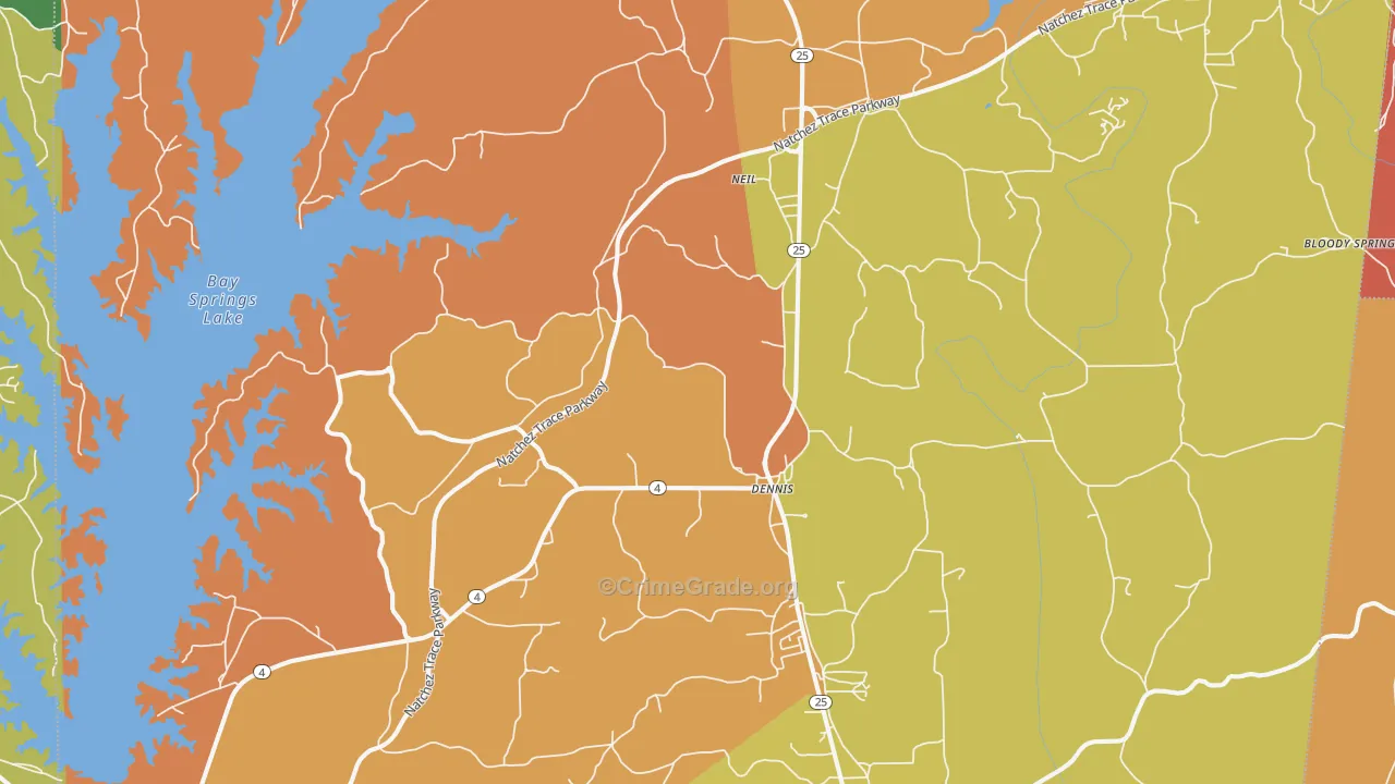 Dennis, MS Map of Robbery Rates