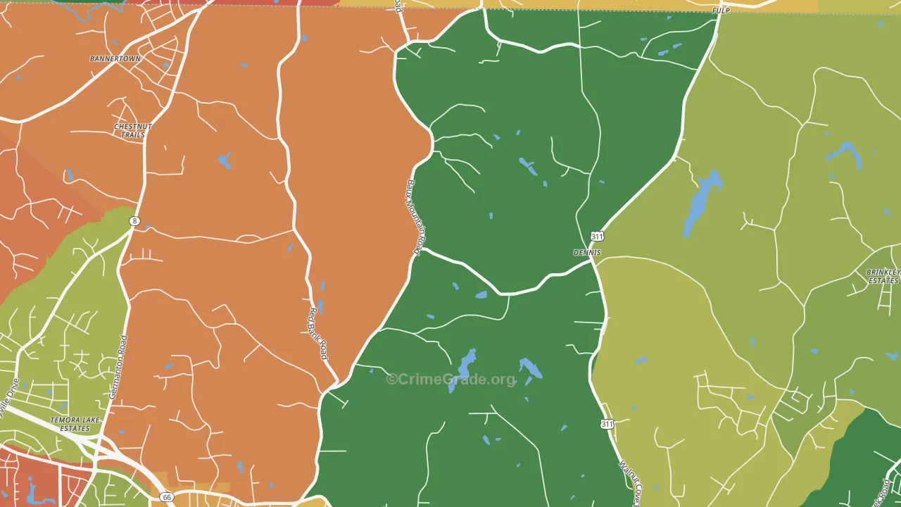 Dennis, NC Map of Robbery Rates