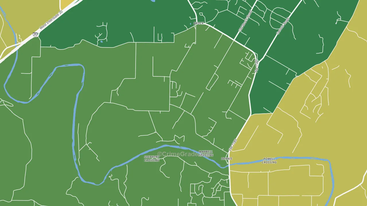 Dennis, TX Map of Robbery Rates