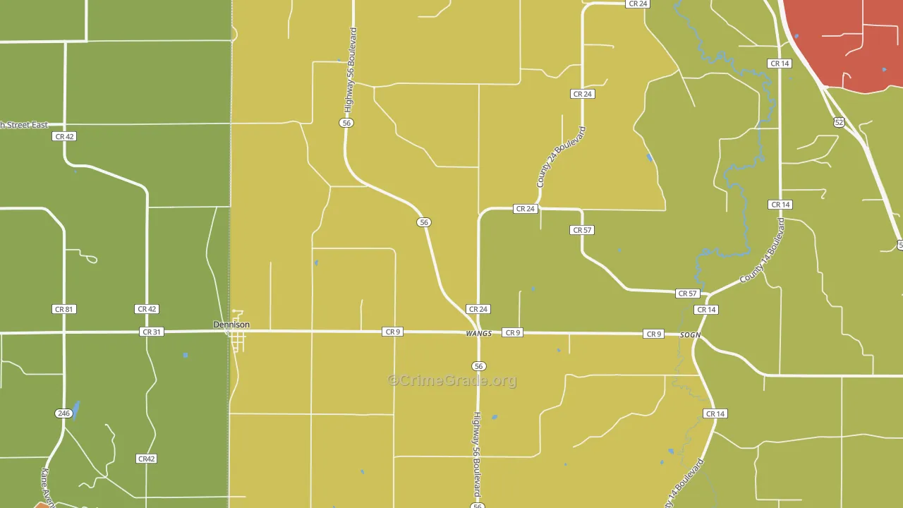 Dennison, MN Map of Robbery Rates