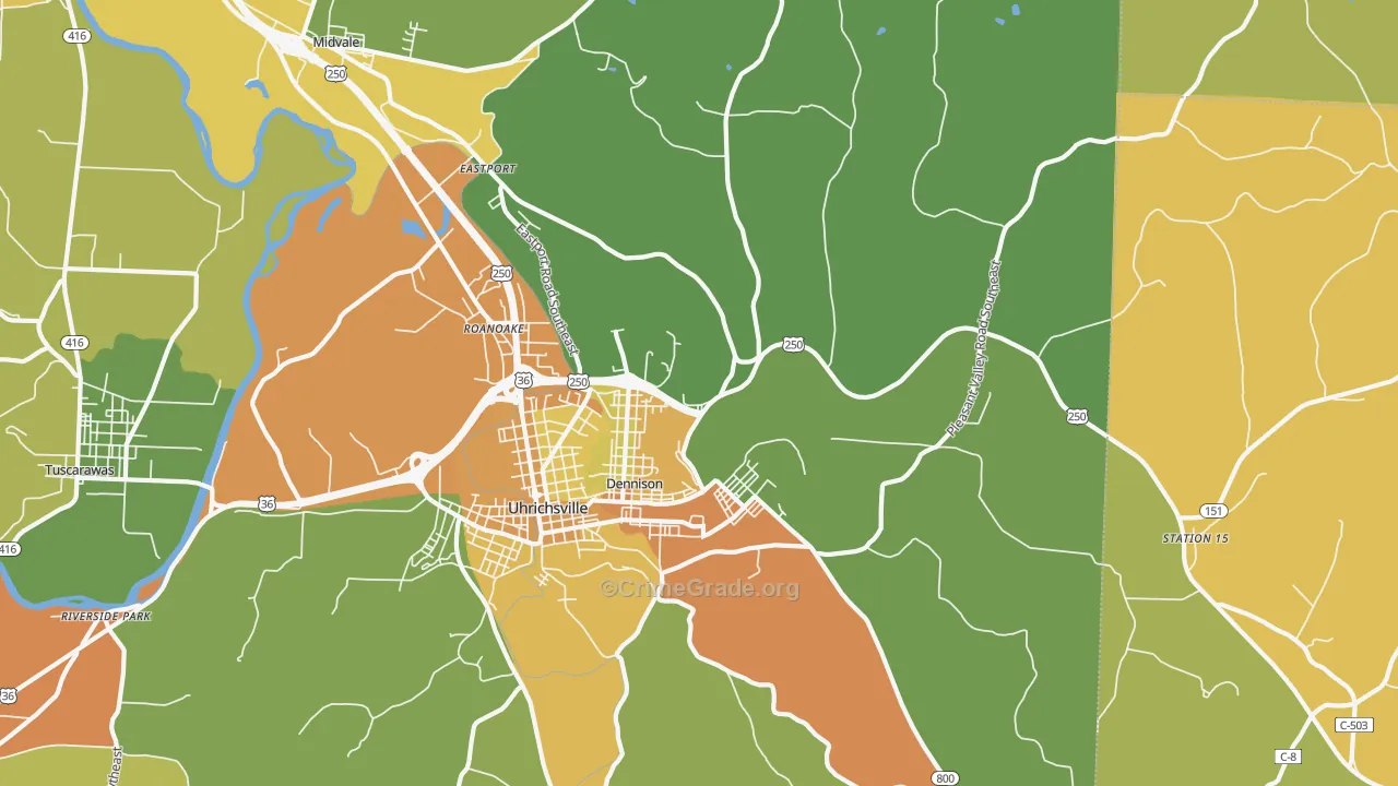 Dennison, OH Map of Robbery Rates