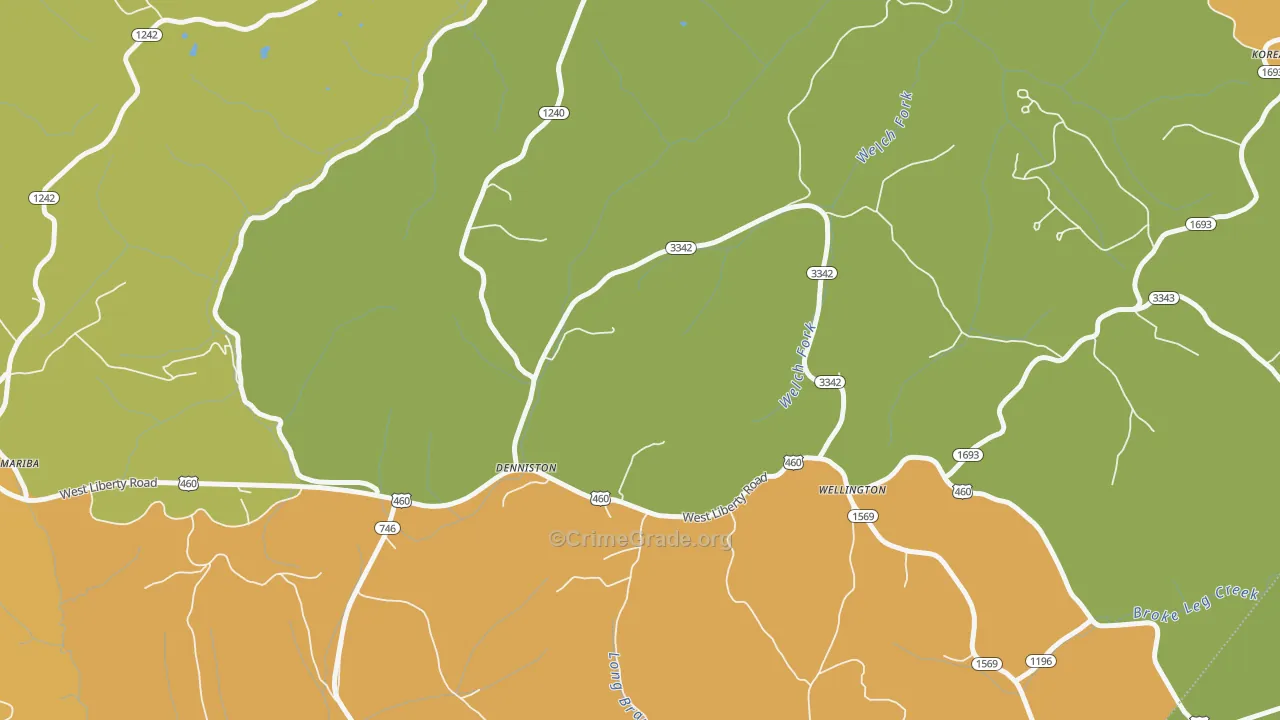 Denniston, KY Map of Robbery Rates