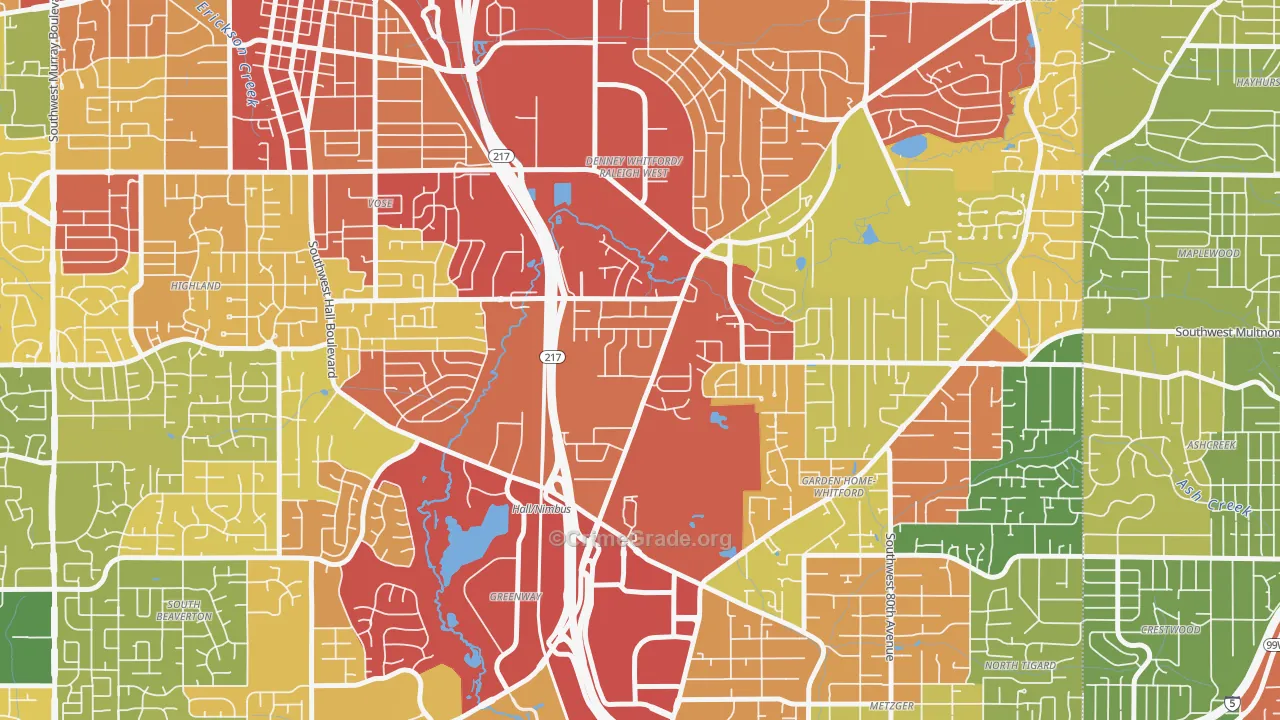 Denny Whitford, Beaverton, OR Map of Robbery Rates