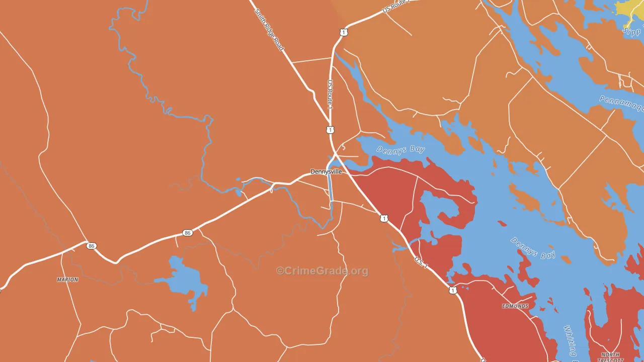 Dennysville, ME Map of Robbery Rates