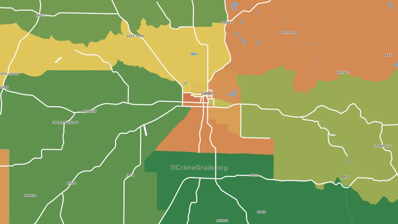 Dent County, MO Map of Robbery Rates