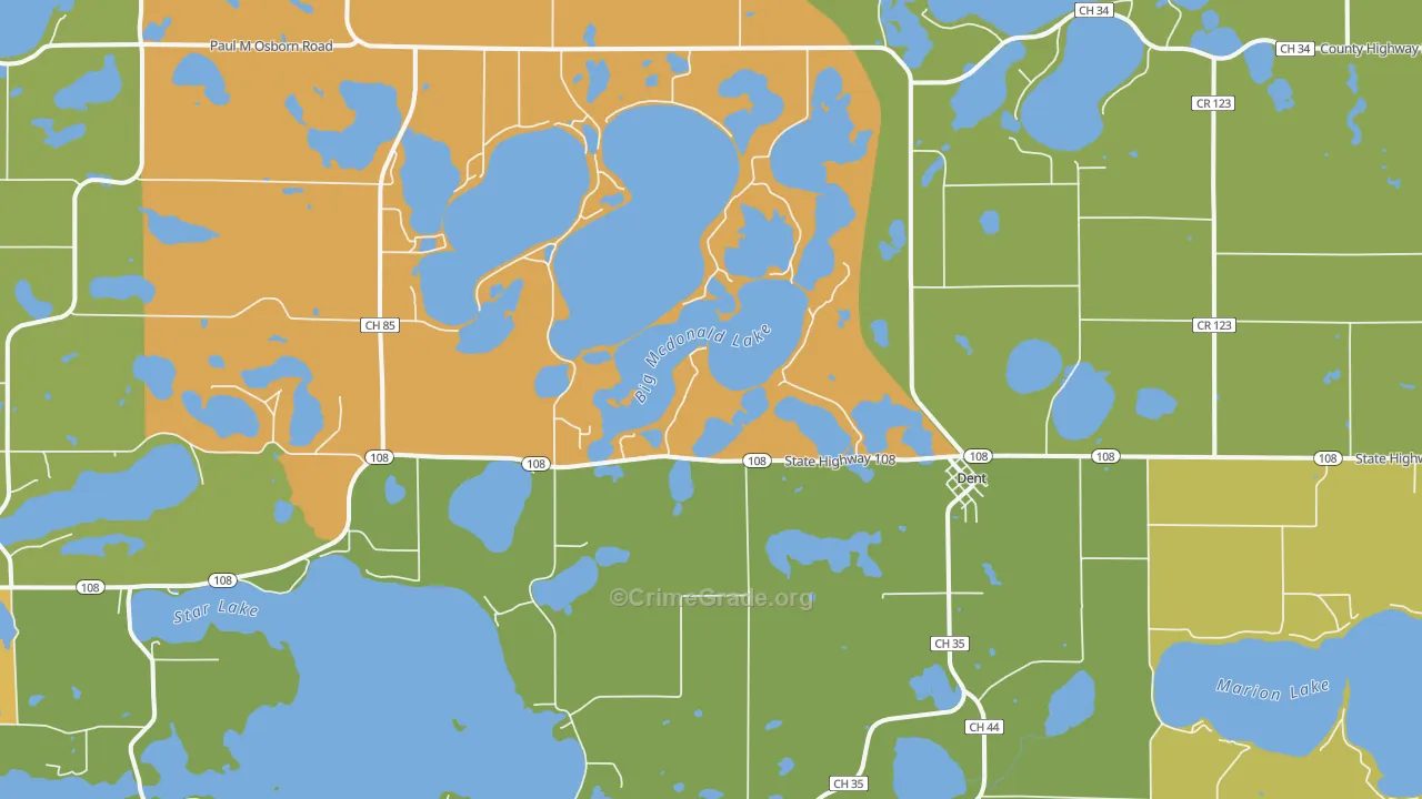 Dent, MN Map of Robbery Rates