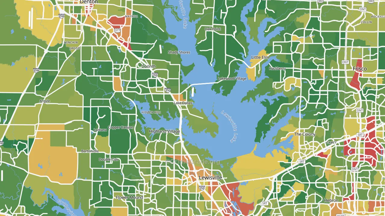 Denton County, TX Map of Robbery Rates