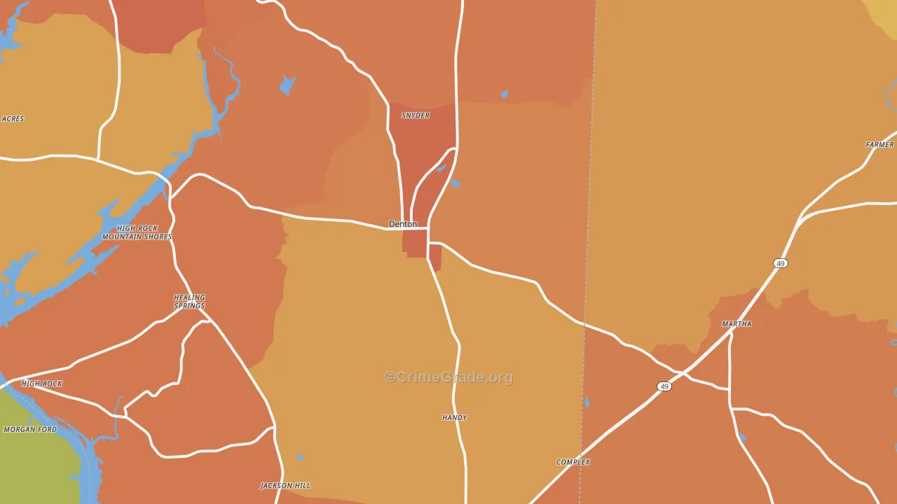 Denton, NC Map of Robbery Rates