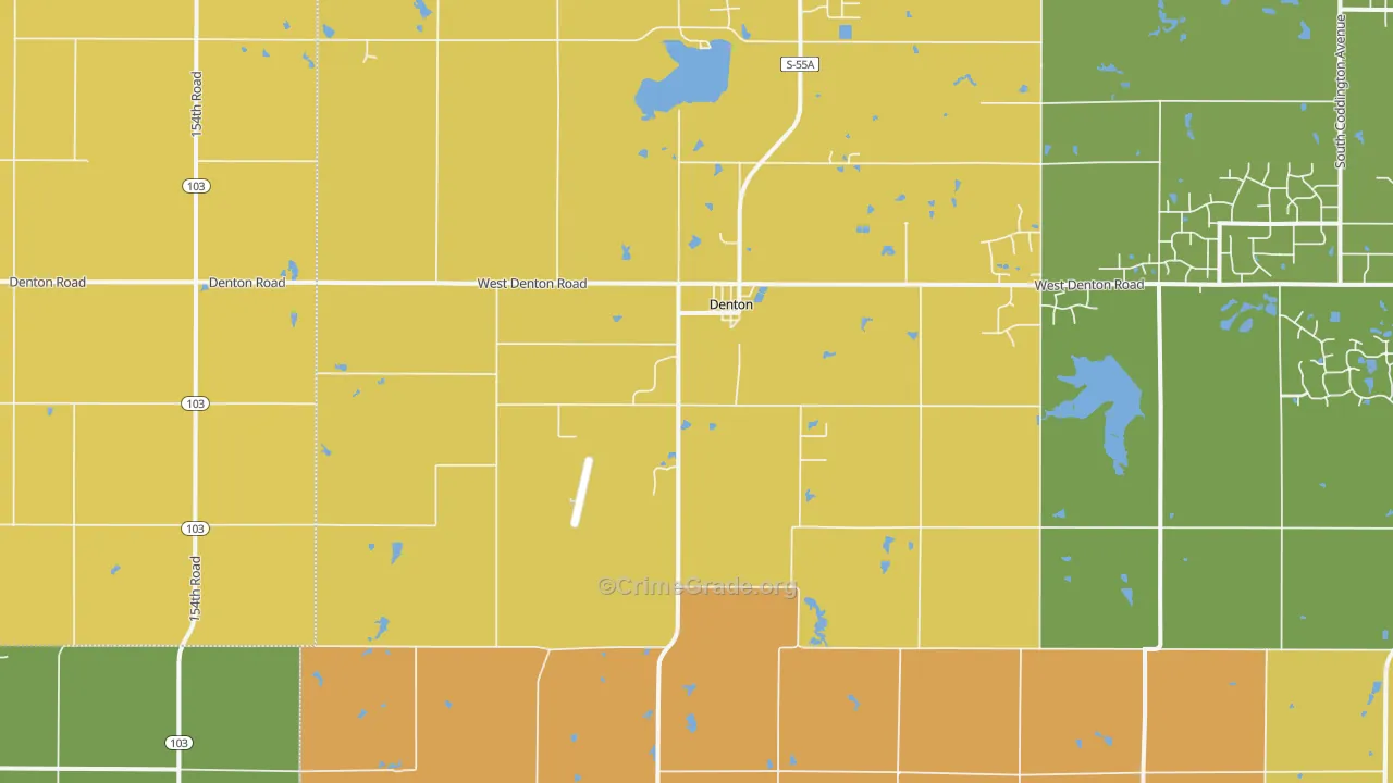 Denton, NE Map of Robbery Rates