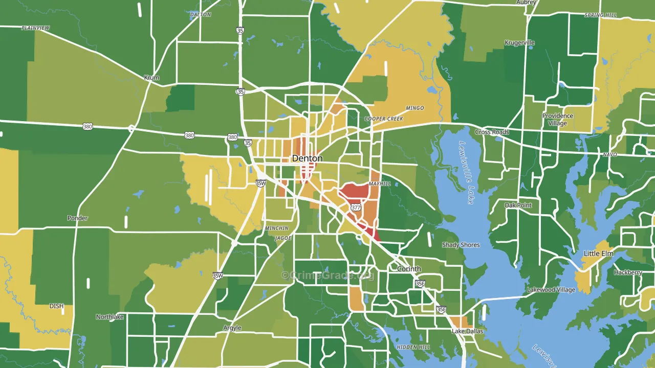 Denton, TX Map of Robbery Rates