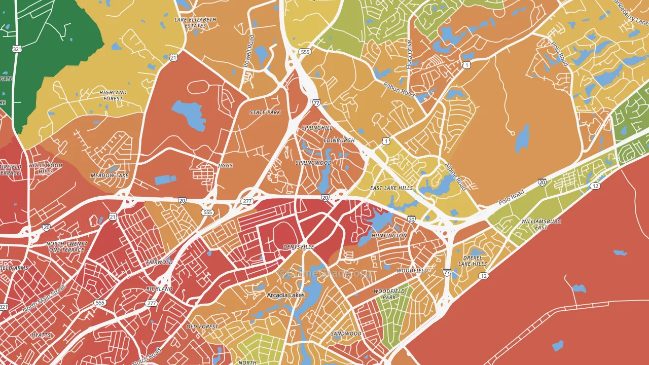 Dentsville, SC Map of Robbery Rates