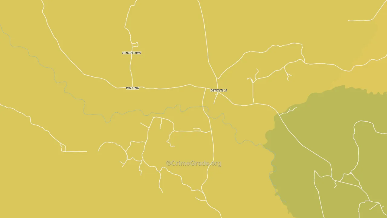 Dentville, MS Map of Robbery Rates