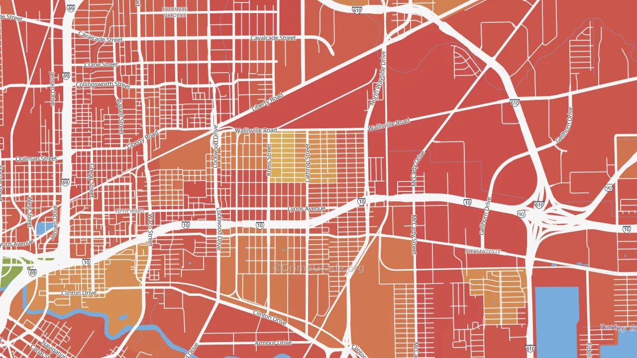 Denver Harbor-Port Houston, Houston, TX Map of Robbery Rates