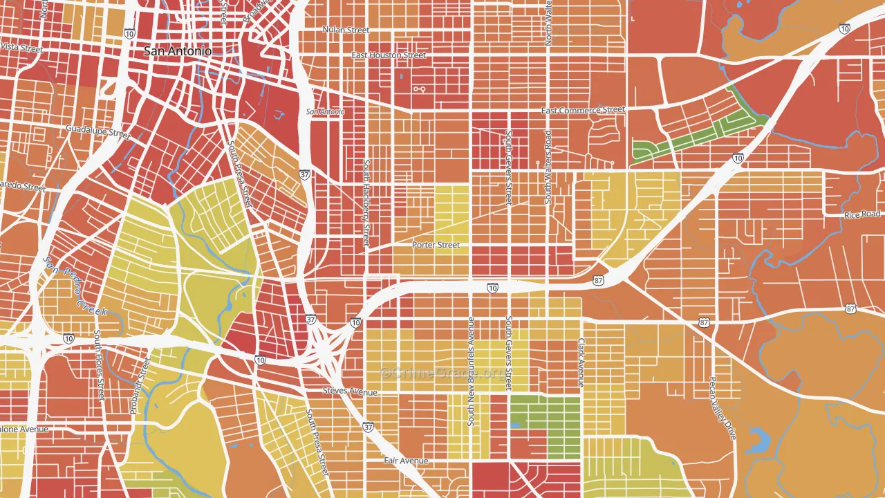 Denver Heights, San Antonio, TX Map of Robbery Rates