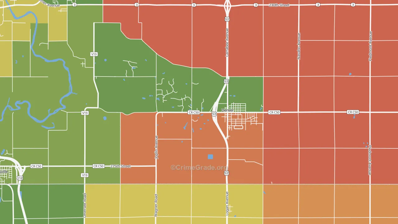 Denver, IA Map of Robbery Rates