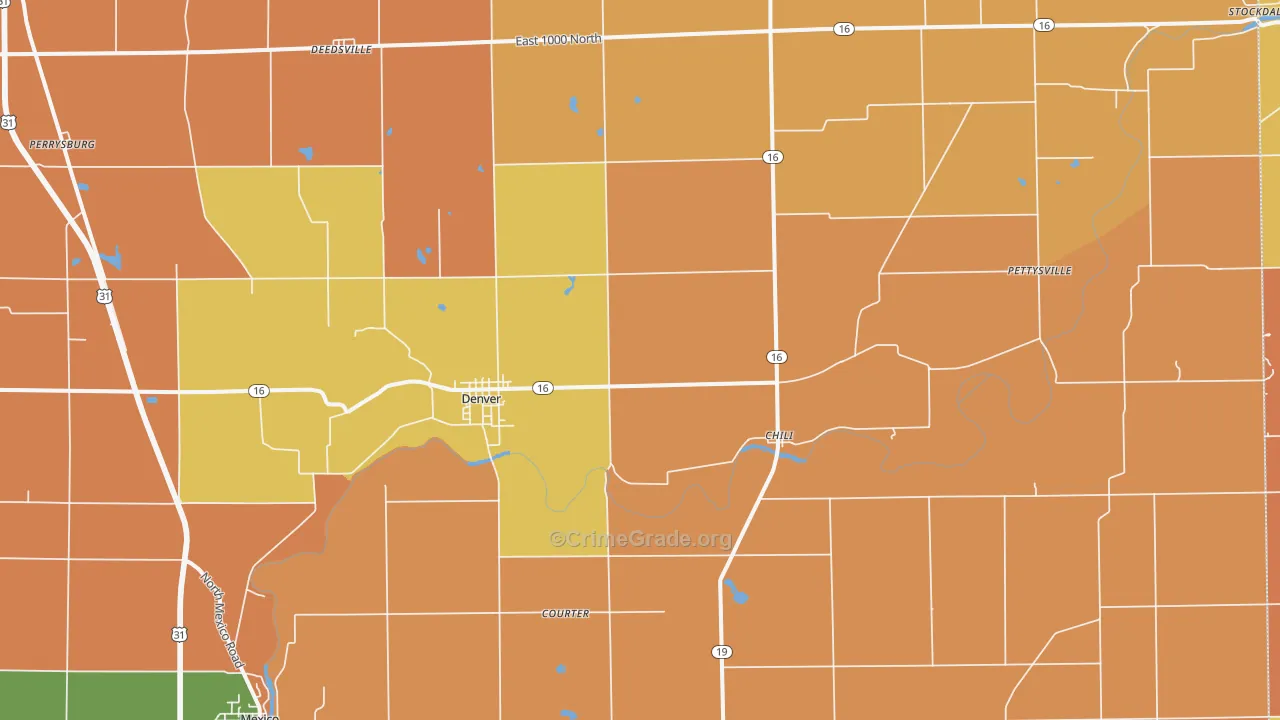 Denver, IN Map of Robbery Rates