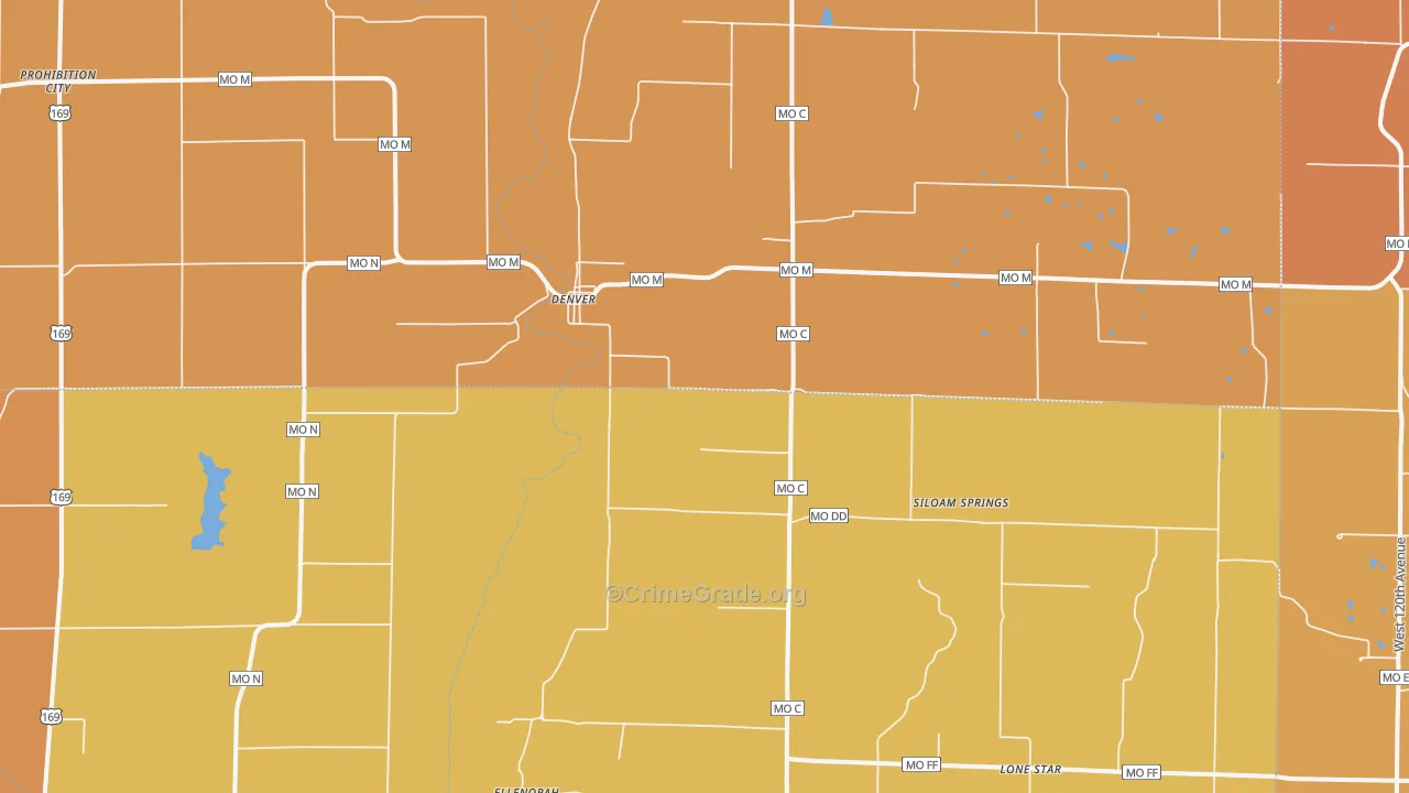 Denver, MO Map of Robbery Rates