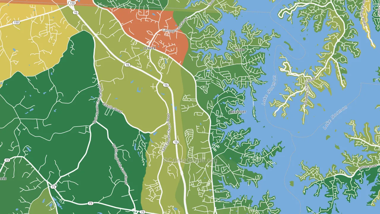 Denver, NC Map of Robbery Rates