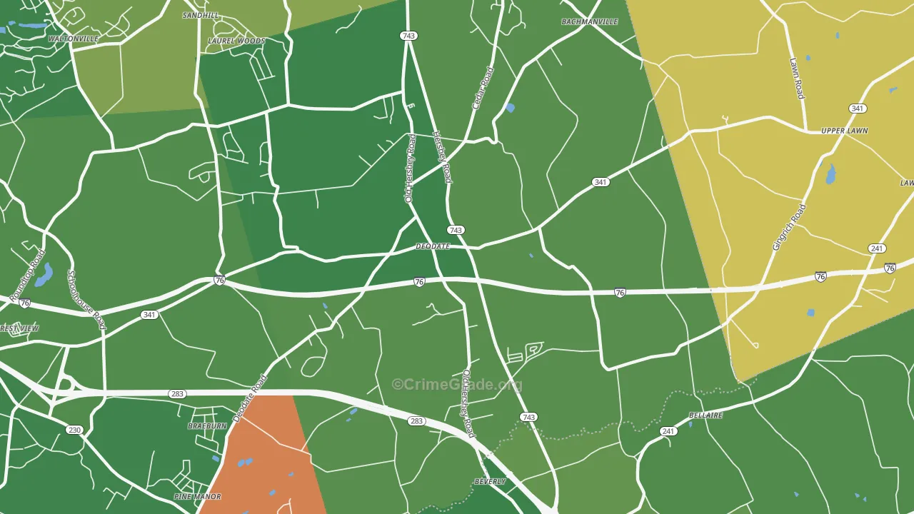 Deodate, PA Map of Robbery Rates