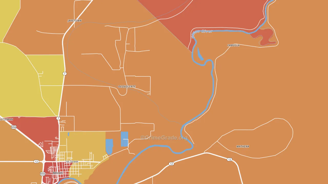 Deovolente, MS Map of Robbery Rates