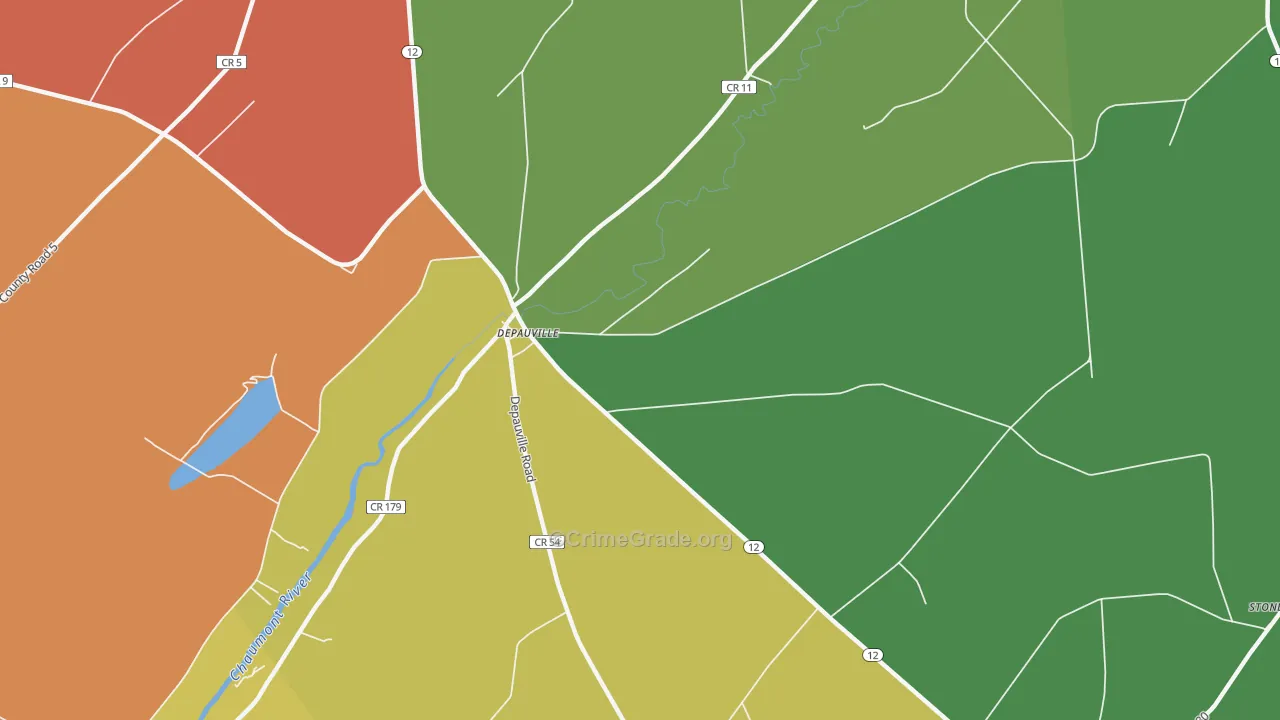 Depauville, NY Map of Robbery Rates