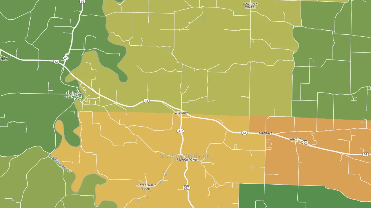 Depauw, IN Map of Robbery Rates