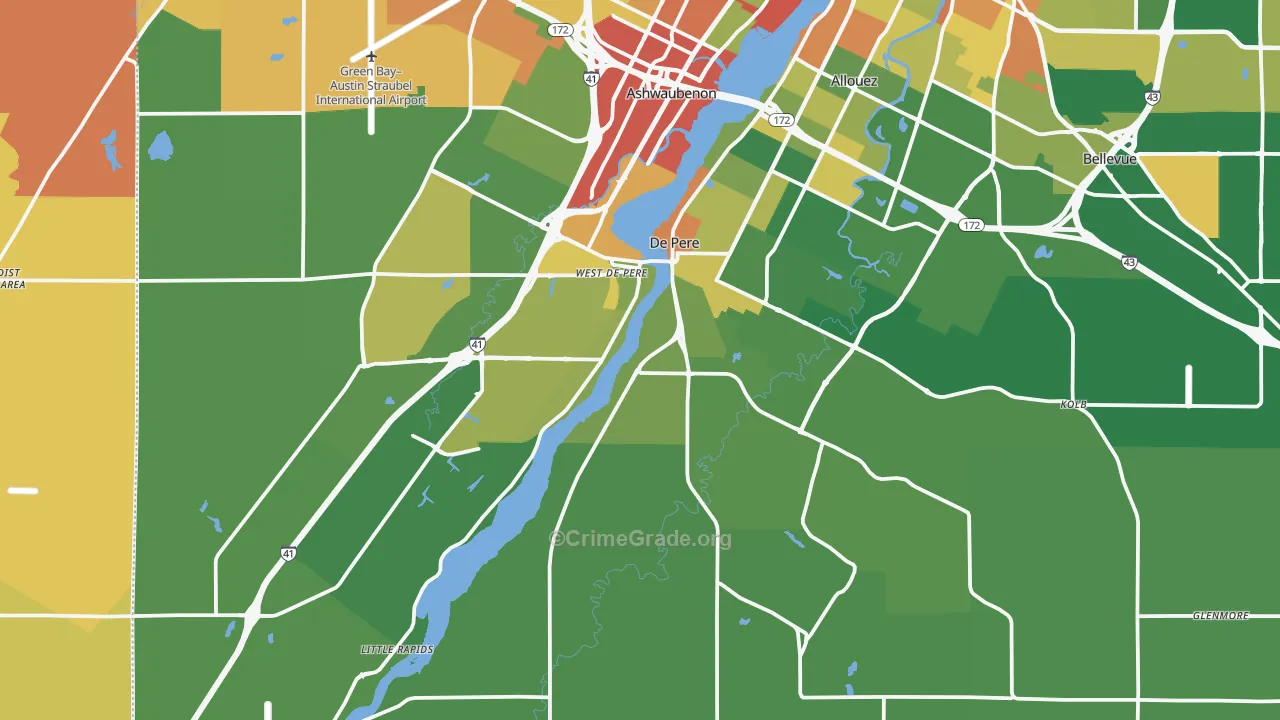 DePere, WI Map of Robbery Rates