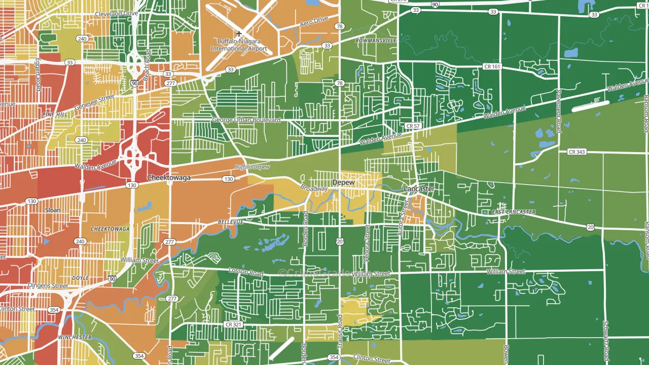 DePew, NY Map of Robbery Rates