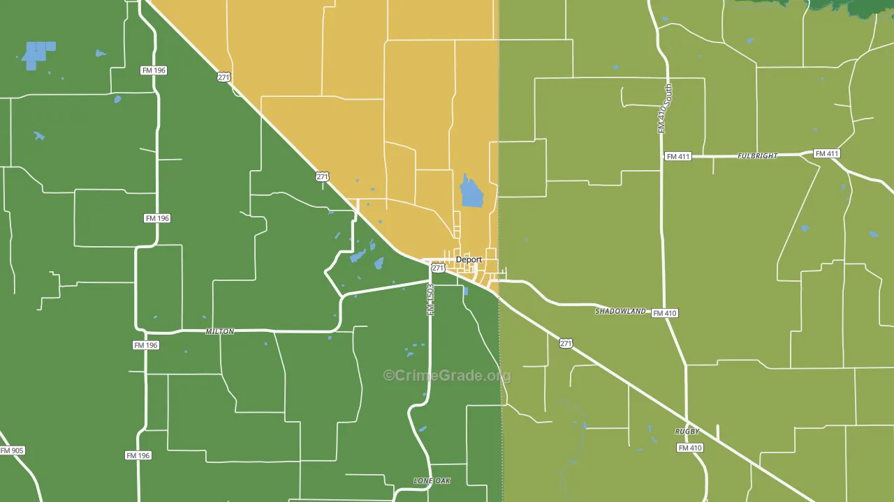Deport, TX Map of Robbery Rates