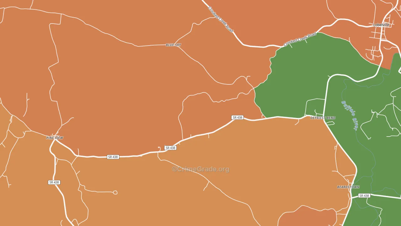 DePriest Bend, TN Map of Robbery Rates