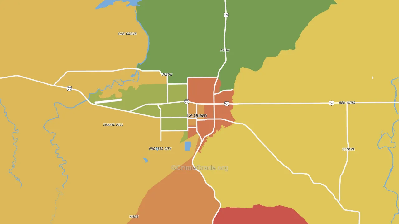DeQueen, AR Map of Robbery Rates