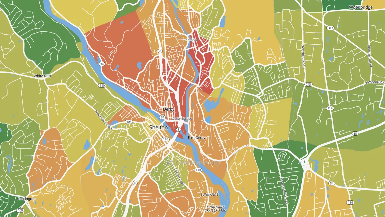 Derby, CT Map of Robbery Rates