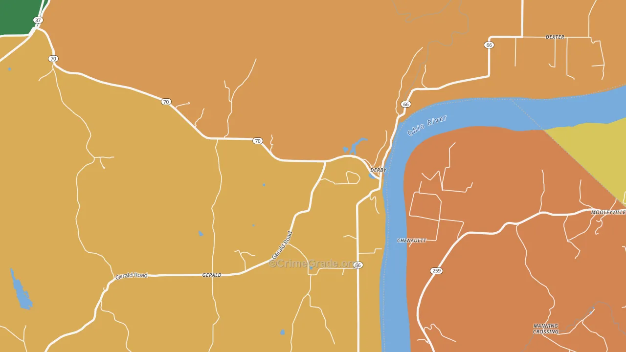Derby, IN Map of Robbery Rates