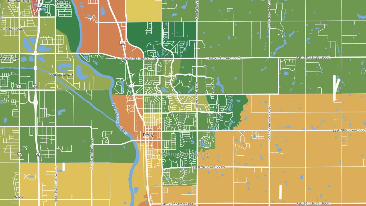 Derby, KS Map of Robbery Rates