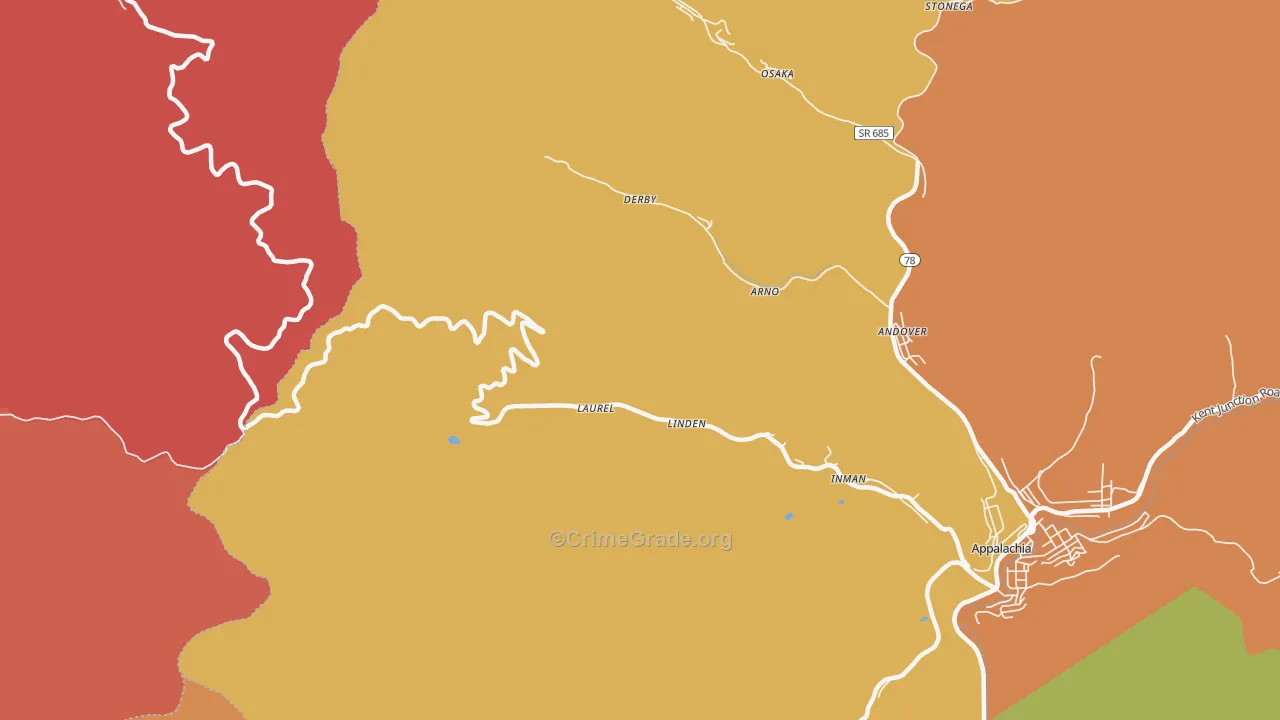 Derby, VA Map of Robbery Rates