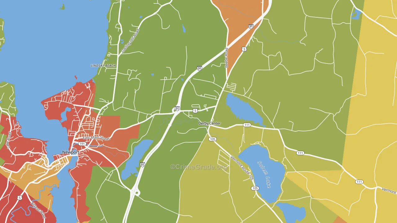 Derby, VT Map of Robbery Rates
