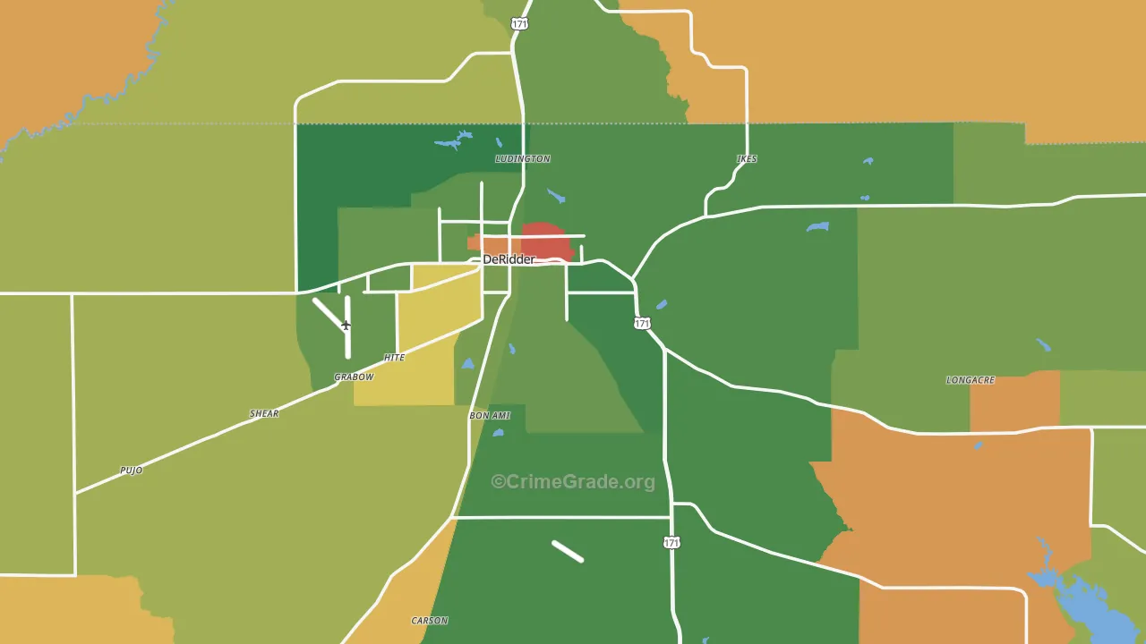 Deridder, LA Map of Robbery Rates