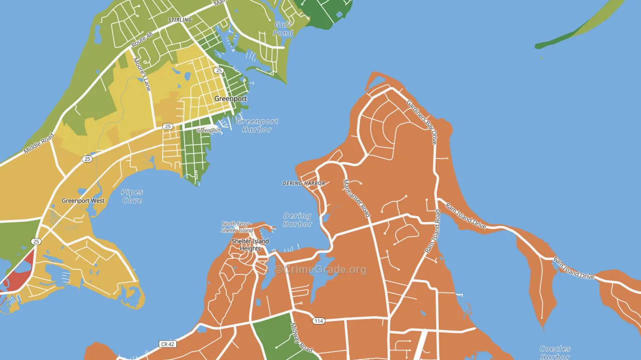 Dering Harbor, NY Map of Robbery Rates