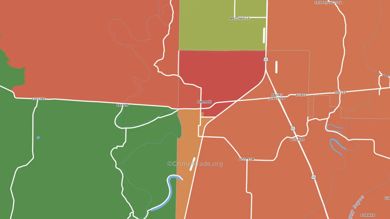 Dermott, AR Map of Robbery Rates