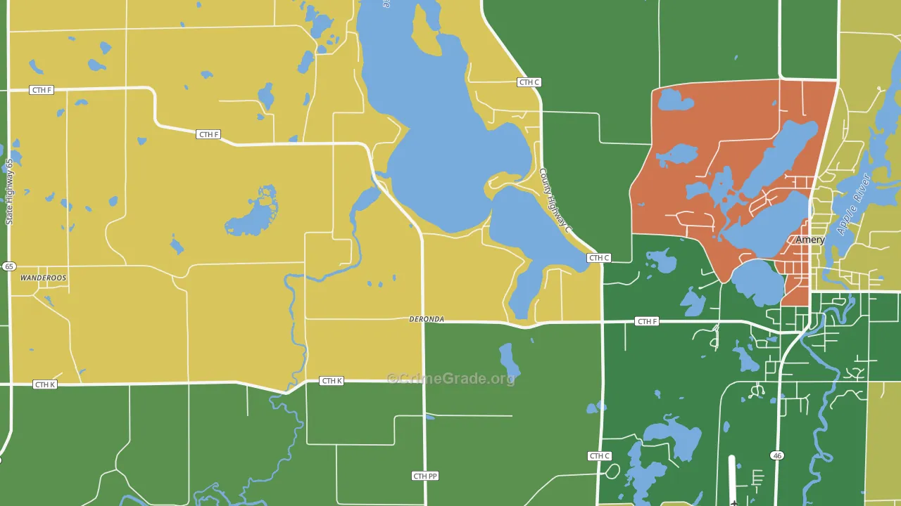 Deronda, WI Map of Robbery Rates