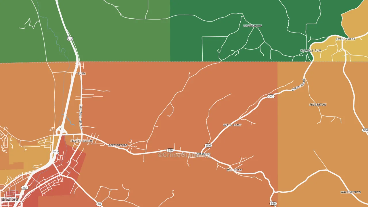 Derrick City, PA Map of Robbery Rates