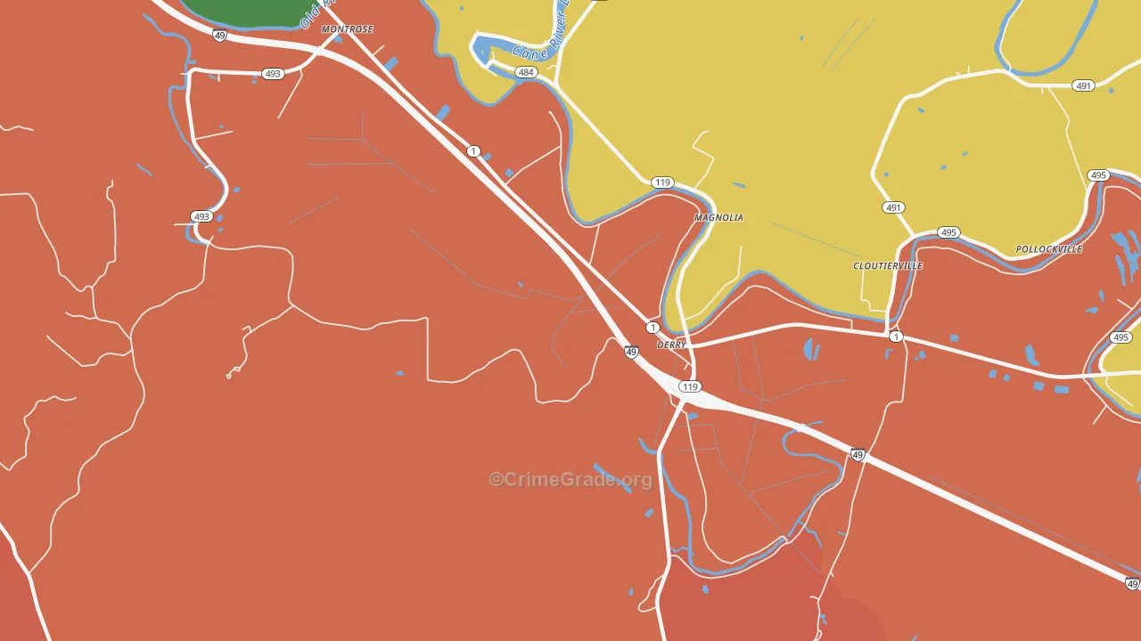 Derry, LA Map of Robbery Rates