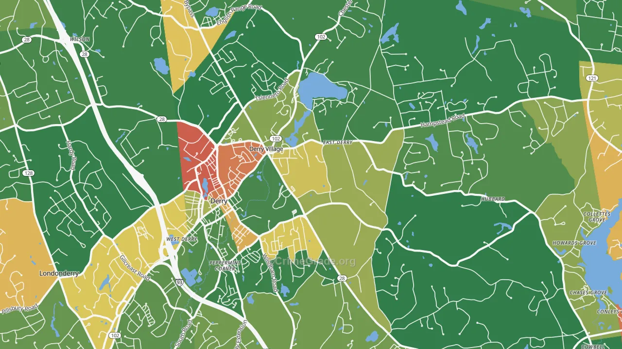 Derry, NH Map of Robbery Rates