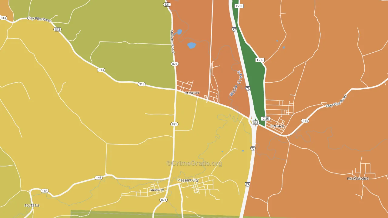Derwent, OH Map of Robbery Rates