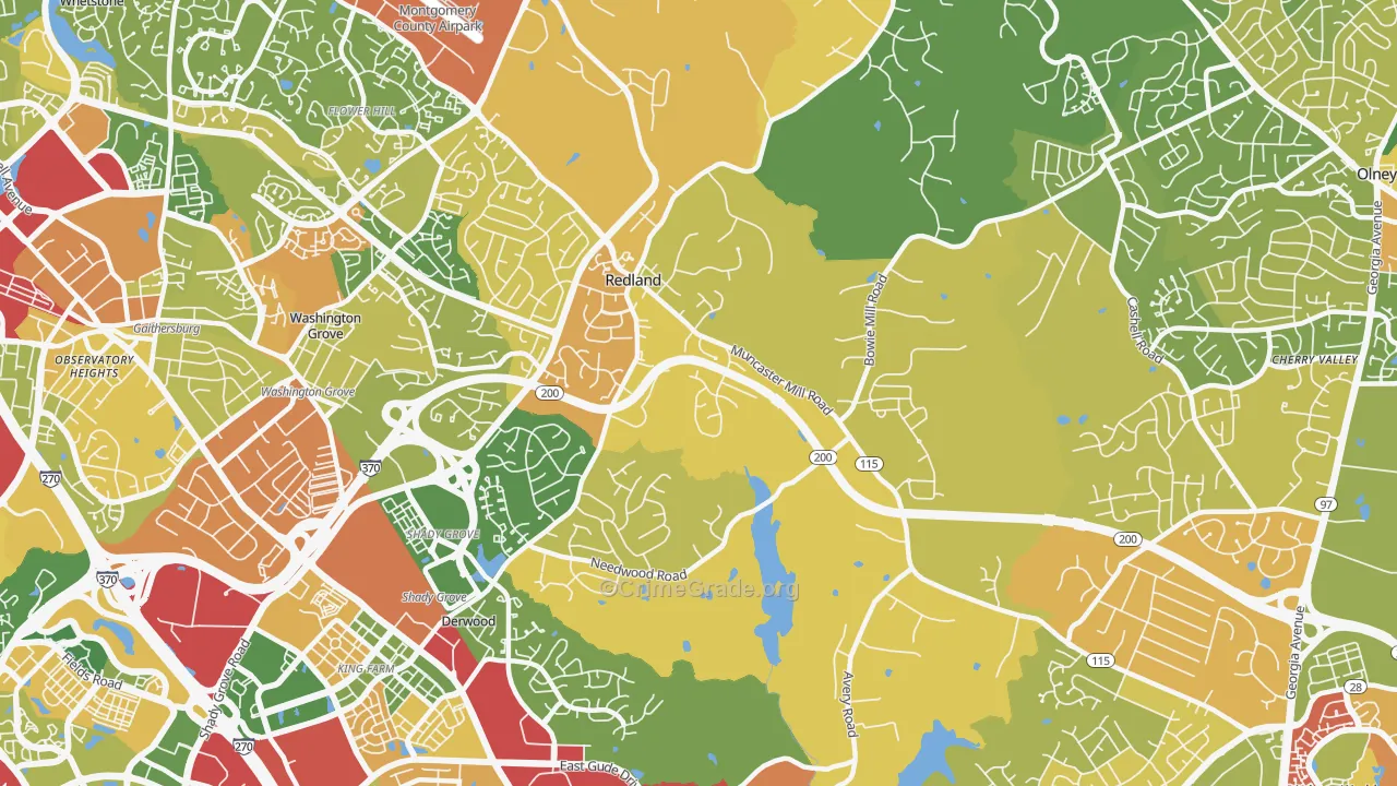 Derwood, MD Map of Robbery Rates