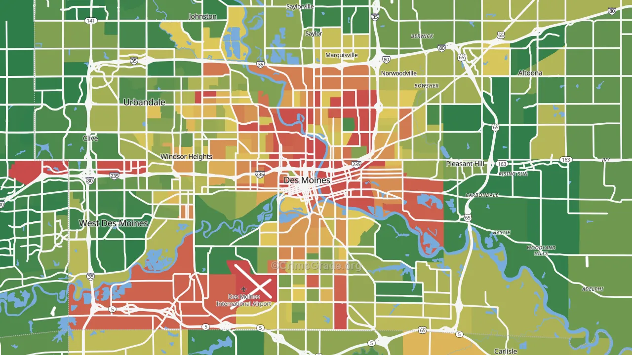 Des Moines, IA Map of Robbery Rates