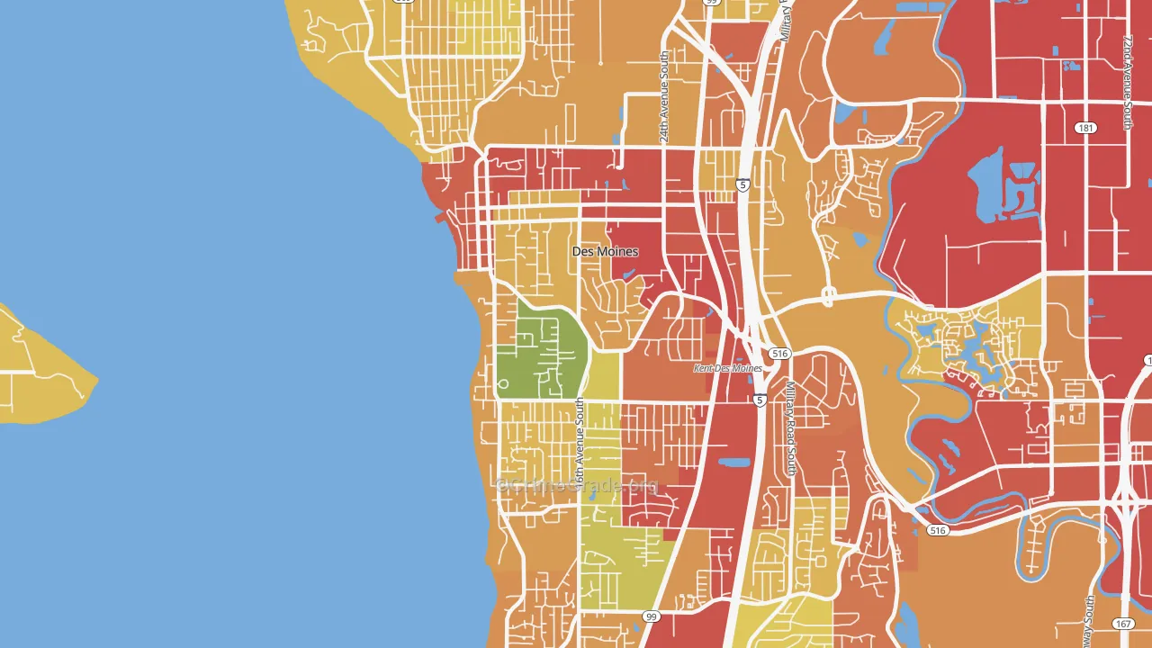 Des Moines, WA Map of Robbery Rates