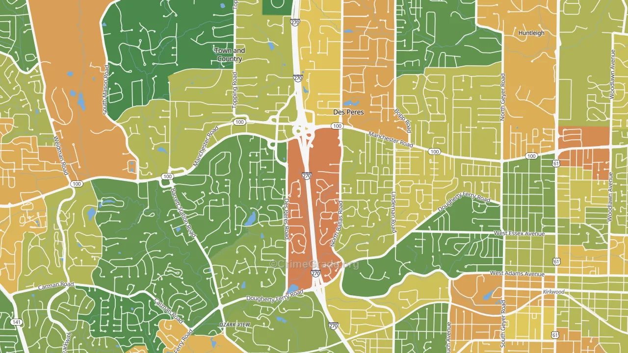 Des Peres, MO Map of Robbery Rates