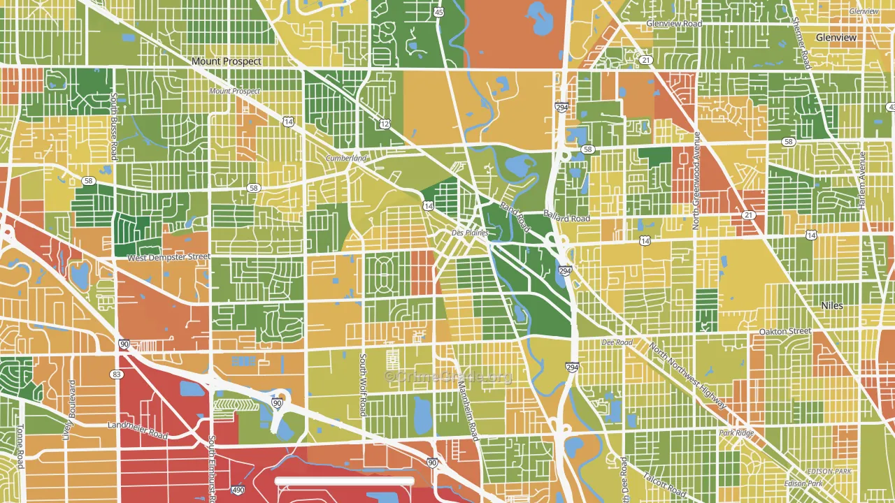 Des Plaines, IL Map of Robbery Rates