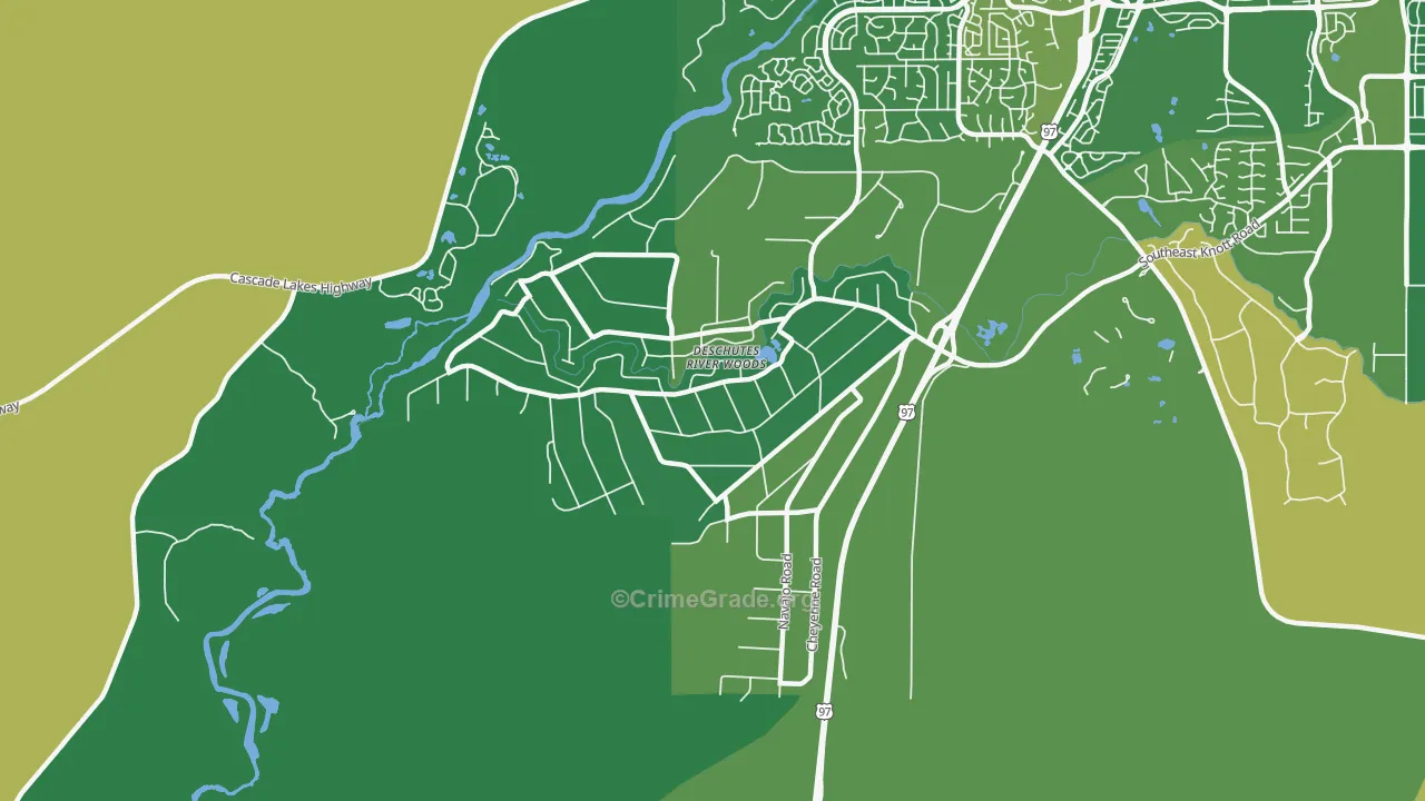 Deschutes River Woods, Bend, OR Map of Robbery Rates